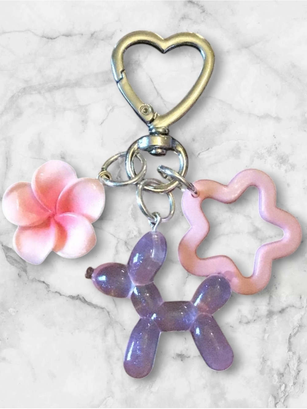 Pink & Purple Floral Balloon Dog Keychain Charm